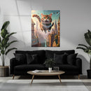 Flying Happy Cat Glass Wall Art – Fantasy City Adventure UV Print-KAFCD058