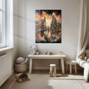 Explosive Golden Gate Cityscape Glass Wall Art – UV Printed Urban Abstract Panel-KAFCD061