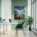 Winter Dock & Fox Under Starry Sky – Serene UV Glass Wall Art-KAFCD063