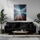 Winter Dock & Fox Under Starry Sky – Serene UV Glass Wall Art-KAFCD063