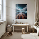 Winter Dock & Fox Under Starry Sky – Serene UV Glass Wall Art-KAFCD063
