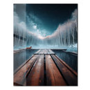 Winter Dock & Fox Under Starry Sky – Serene UV Glass Wall Art-KAFCD063