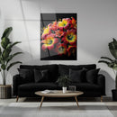 Vibrant Red & Yellow Floral UV Glass Wall Art – Modern Bloom Design-KAFCD064
