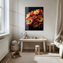 Vibrant Red & Yellow Floral UV Glass Wall Art – Modern Bloom Design-KAFCD064