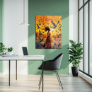 Radiant Woman in Flight UV Glass Wall Art – Birds and Freedom Abstract Portrait-KAFCD066