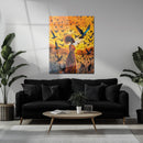 Radiant Woman in Flight UV Glass Wall Art – Birds and Freedom Abstract Portrait-KAFCD066
