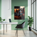 Night Rider Motorcycle UV Glass Wall Art – Classic Chrome Cruiser in Neon Street-KAFCD068