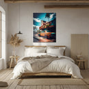 Tropical Abandoned Car UV Glass Wall Art – Rusty Vintage Ride by the Deserted Motel-KAFCD069