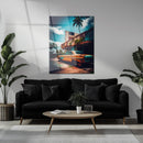 Tropical Abandoned Car UV Glass Wall Art – Rusty Vintage Ride by the Deserted Motel-KAFCD069