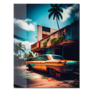 Tropical Abandoned Car UV Glass Wall Art – Rusty Vintage Ride by the Deserted Motel-KAFCD069