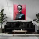 Futuristic Woman in Visor UV Glass Wall Art – Sci-Fi Cyber Aesthetic Decor-KAFCD075
