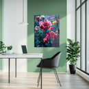 Romantic Floral Bloom – Colorful UV Glass Wall Art with Botanical Elegance-KAFCD081