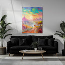 Dreamscape Sunset Valley – Llama & Mountain Fantasy UV Glass Wall Art-KAFCD082