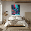 Urban Neon Explosion – Abstract Geometric UV Glass Wall Art in Red and Cyan-KAFCD086