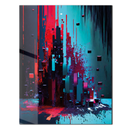Urban Neon Explosion – Abstract Geometric UV Glass Wall Art in Red and Cyan-KAFCD086