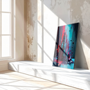 Urban Neon Explosion – Abstract Geometric UV Glass Wall Art in Red and Cyan-KAFCD086