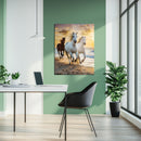 Running Horses at Sunset UV Glass Wall Art – Majestic Beach Gallop Scene - KAFCD095