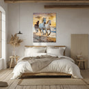Running Horses at Sunset UV Glass Wall Art – Majestic Beach Gallop Scene - KAFCD095