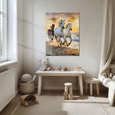 Running Horses at Sunset UV Glass Wall Art – Majestic Beach Gallop Scene - KAFCD095