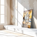 Running Horses at Sunset UV Glass Wall Art – Majestic Beach Gallop Scene - KAFCD095