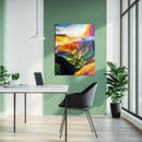 Sunlit Mountain Landscape – Vibrant Sunset Scenic UV Glass Wall Art - KAFCD098