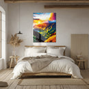 Sunlit Mountain Landscape – Vibrant Sunset Scenic UV Glass Wall Art - KAFCD098