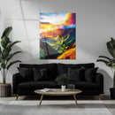 Sunlit Mountain Landscape – Vibrant Sunset Scenic UV Glass Wall Art - KAFCD098
