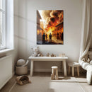 Wild West Explosion Scene – UV Printed Glass Wall Art for Action-Lovers - KAFCD106