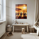 Running Zebras at Sunset – African Wildlife UV Glass Wall Art for Safari Inspired Interiors-KAFCD112