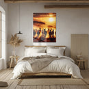 Running Zebras at Sunset – African Wildlife UV Glass Wall Art for Safari Inspired Interiors-KAFCD112