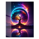 Mystical Tree of Life UV Glass Wall Art with Reflection – Vibrant Fantasy Universe Home Decor- KAFCD114