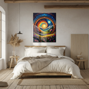 Mystical Portal Glass Wall Art – Vibrant Floral Gateway with Sun and Moon Spiral Energy Print- KAFCD117