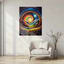 Mystical Portal Glass Wall Art – Vibrant Floral Gateway with Sun and Moon Spiral Energy Print- KAFCD117