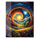 Mystical Portal Glass Wall Art – Vibrant Floral Gateway with Sun and Moon Spiral Energy Print- KAFCD117