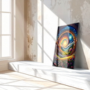 Mystical Portal Glass Wall Art – Vibrant Floral Gateway with Sun and Moon Spiral Energy Print- KAFCD117