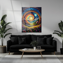 Mystical Portal Glass Wall Art – Vibrant Floral Gateway with Sun and Moon Spiral Energy Print- KAFCD117