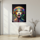Colorful Screaming Woman Glass Wall Art – Vibrant UV Print of Abstract Expression and Surreal Face Art- KAFCD118