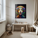 Colorful Screaming Woman Glass Wall Art – Vibrant UV Print of Abstract Expression and Surreal Face Art- KAFCD118