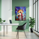 Jesus Stained Glass Wall Art – Radiant Christian UV Glass Print with Sacred Light and Floral Design- KAFCD119