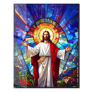 Jesus Stained Glass Wall Art – Radiant Christian UV Glass Print with Sacred Light and Floral Design- KAFCD119