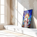 Jesus Stained Glass Wall Art – Radiant Christian UV Glass Print with Sacred Light and Floral Design- KAFCD119