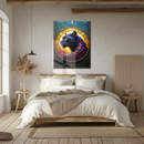 Stained Glass Panther Wall Art – Majestic UV Printed Glass Panel with Sunset and Floral Mosaic Design- KAFCD121