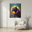 Stained Glass Panther Wall Art – Majestic UV Printed Glass Panel with Sunset and Floral Mosaic Design- KAFCD121