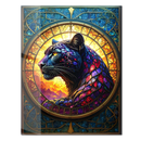 Stained Glass Panther Wall Art – Majestic UV Printed Glass Panel with Sunset and Floral Mosaic Design- KAFCD121