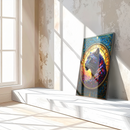 Stained Glass Panther Wall Art – Majestic UV Printed Glass Panel with Sunset and Floral Mosaic Design- KAFCD121