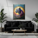 Stained Glass Panther Wall Art – Majestic UV Printed Glass Panel with Sunset and Floral Mosaic Design- KAFCD121