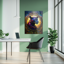 Stained Glass Panther Art – Vibrant Mosaic UV Printed Glass Wall Decor with Golden Light and Bold Jungle Colors- KAFCD122