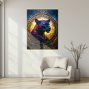 Stained Glass Panther Art – Vibrant Mosaic UV Printed Glass Wall Decor with Golden Light and Bold Jungle Colors- KAFCD122