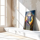 Stained Glass Panther Art – Vibrant Mosaic UV Printed Glass Wall Decor with Golden Light and Bold Jungle Colors- KAFCD122