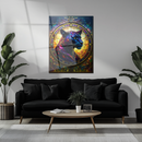 Stained Glass Panther Art – Vibrant Mosaic UV Printed Glass Wall Decor with Golden Light and Bold Jungle Colors- KAFCD122
